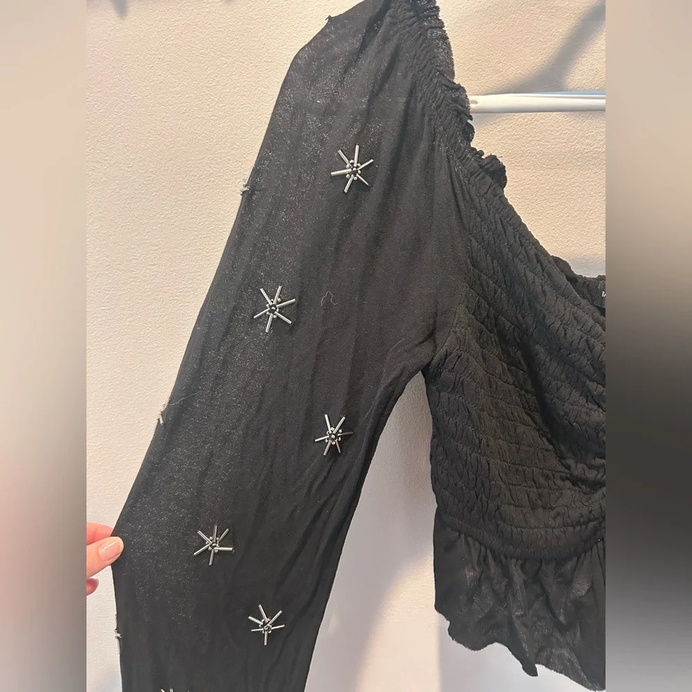 Urban Outfitters Black Star Embroidered Blouse XS NWT - Picture 2 of 4